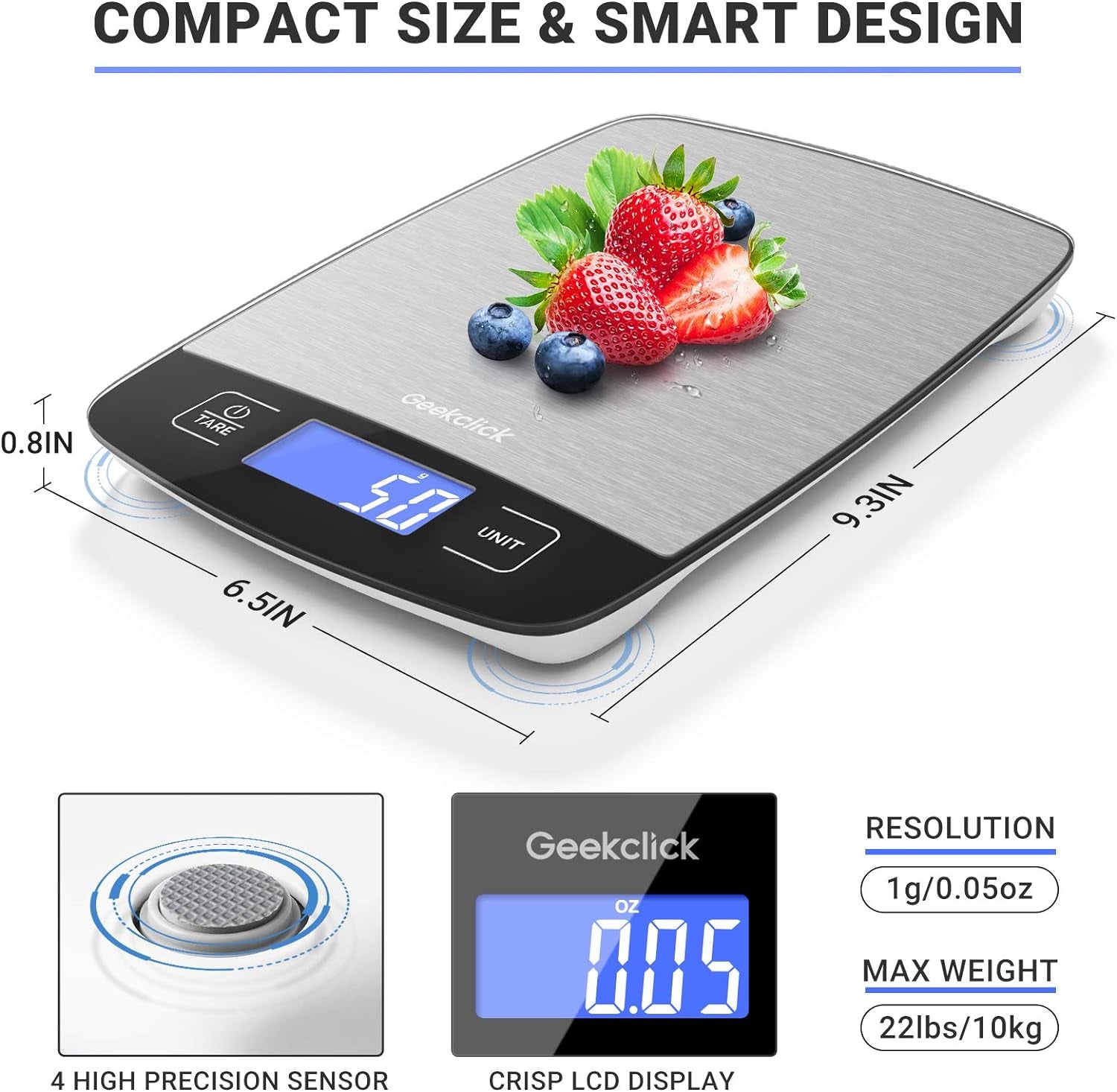 Precision Digital Food Scale - Compact Kitchen Scale for Accurate Weighing in Grams and Ounces, Perfect for Cooking, Baking, Meal Prep, and Weight Loss